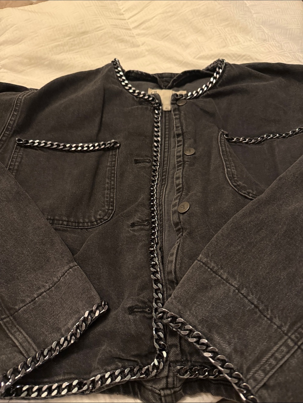 Pilcro Black Chain-Trim Jean Jacket